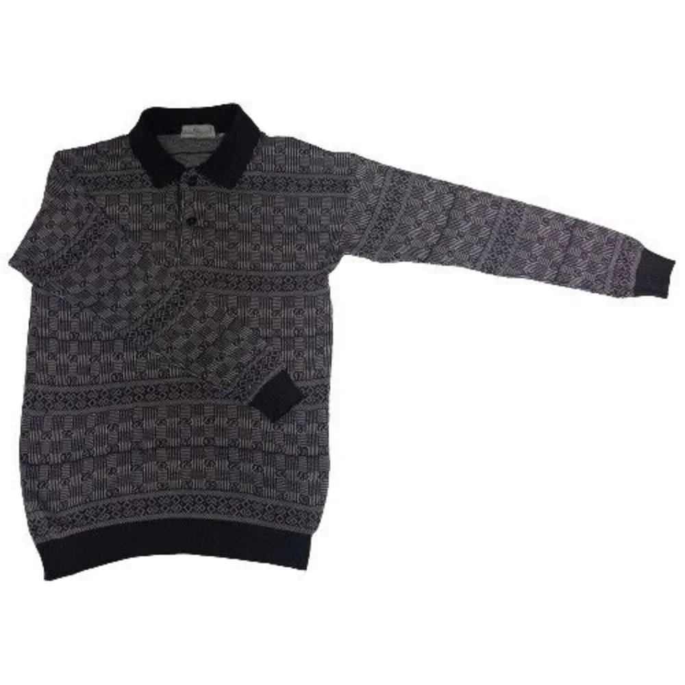 Size 38 PittoPit 20¼" Vintage David Miller Grey Pattern Collared Button Jumper - Picture 1 of 3